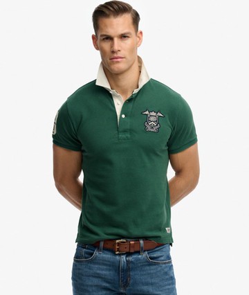 Superdry Men's Vintage Pique Rugby Polo Shirt Green Size: S