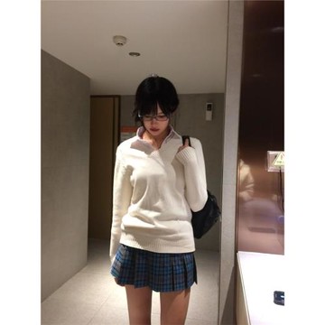 東京原創JK制服毛衣外套女疊穿長袖上衣學院風V領白色套頭針織衫