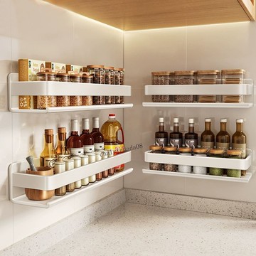 臺彎發貨 高效工具 小沐廚房置物架調料架免打孔壁掛式調味料品架牆上多功能收納架