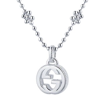 【GUCCI 古馳】479221 經典GG LOGO花朵細節綴飾純銀項鍊