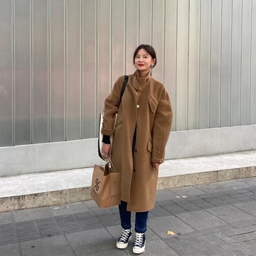 美拉德立領中長款寬松雙面呢大衣