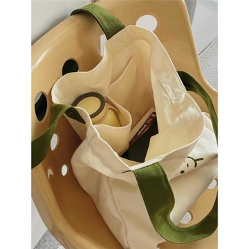 帆布包2024新款女手提布袋子大容量拎書袋初中學生補習單肩包夏天