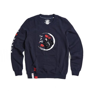 江戶勝 日系 女裝 忍者系列 伊賀忍者印花口袋厚長袖T恤(丈青色)