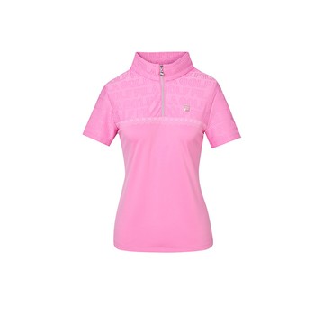FILA GOLF 女短袖機能排汗透氣半開襟T恤-桃色 5TEZ-6015-PC