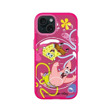 iPhone 15 Clear 粉漾桃 - 海綿寶寶 SpongeBob - 一起玩耍