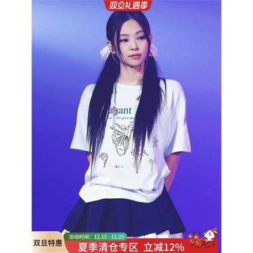 明星金智妮jennie同款白色t恤女2025新款短袖寬松甜美韓系上衣服