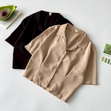 泫雅風氣質雪紡襯衫女短袖夏季新款洋氣百搭韓系風格短款上衣