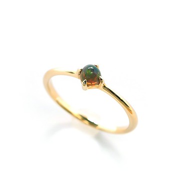 黑蛋白石 K10 小指戒指凸圓形切割 ~MUOT~ 十月生日石 [定制]