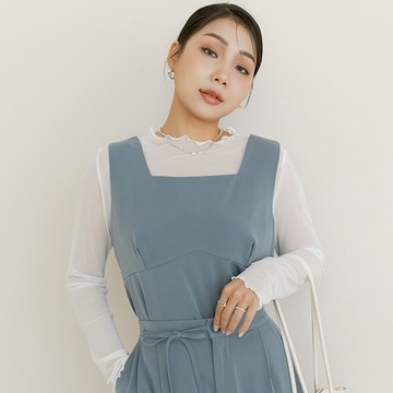 MISS.韓系車線抓褶方領寬肩西裝背心 中大尺碼上衣