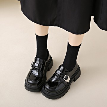 🔥台灣出貨🔥黑色樂福鞋女鞋子英倫風複古JK百搭厚底小皮鞋  小皮鞋 女鞋  樂福鞋 厚底樂福鞋