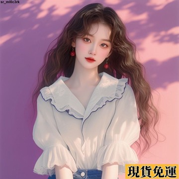 🚛限時低价🚛 白色娃娃領雪紡漂亮2025新款夏季小衆獨特別緻泡泡上衣