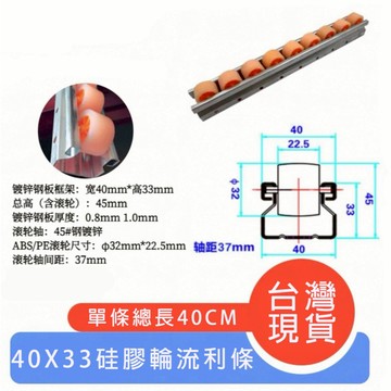 硅膠輪流利條 包膠輪滑軌 40寬鈑金流利條 金屬滑軌滾輪
