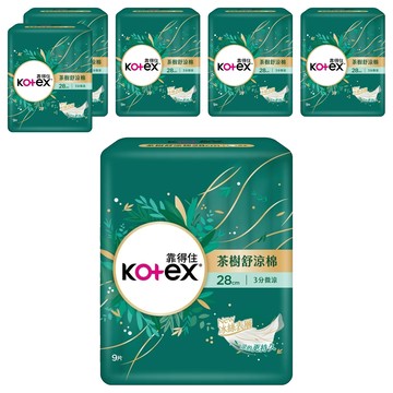 Kotex 靠得住 茶樹舒涼棉 護翼型  28cm  9片  6盒