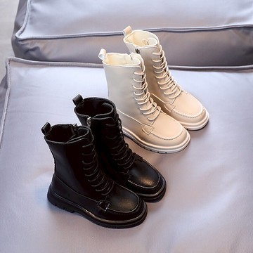 兒童中筒靴子秋季新款男童馬丁靴女童英倫風皮靴百搭黑色單靴