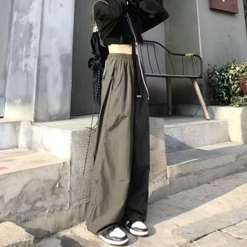遇見✨美式hiphop褲子女夏季薄款寬鬆嘻哈街頭寬褲直筒工裝休閒jazz褲大學t女長褲女生褲子女生長褲長褲女褲子女休閒褲