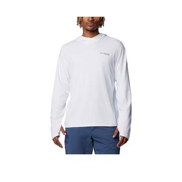 Columbia 男款-鈦 UPF50超防曬快排長袖連帽上衣-白色 UAE99930WT(2024春夏)