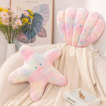 ✨夏季涼感抱枕✨可愛海星沙發貝殼毛絨玩具客廳靠枕女生公仔睡覺玩偶靠墊禮物