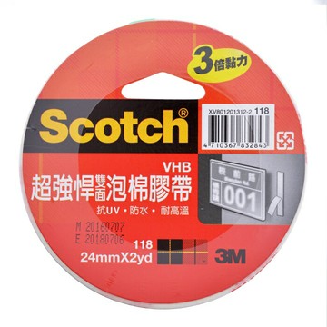 3M 118 超強悍 VHB 雙面泡棉膠帶 24mm (3倍黏力)【APP滿額下單10%點數(單一帳號最高1000點)】4/30止