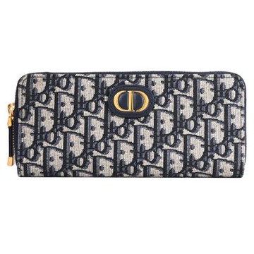 Christian Dior 30 Montaigne Voyageu 滿版緹花LOGOㄇ字拉鍊長夾(深藍)