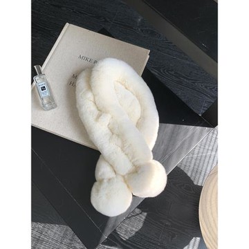 紫色秘密雙球皮草圍巾女冬加厚款整皮韓版獺兔毛圍脖保暖搭配利器