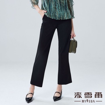 Myvega麥雪爾 金屬裝飾腰頭後鬆緊腰長褲-黑