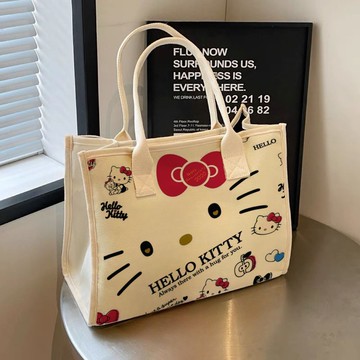 kitty托特包 新款印花可愛Kitty單肩包女學生帆布包卡通大容量手拎包通勤包
