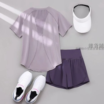 🌟臺灣出貨🌟跑步運動套裝瑜伽服女夏季2025新款透氣短袖薄款晨跑顯瘦健身衣服