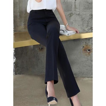 missy美熙黑色顯瘦高腰職業直筒上班加絨垂感工作正裝加長西褲女