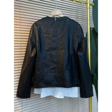 歐洲站大碼女裝洋氣純色簡約休閑長袖開衫上衣胖MM百搭拉鏈皮外套