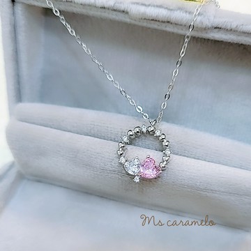 【焦糖小姐 Ms caramelo】925純銀鍍K白 愛心粉紅色鋯石