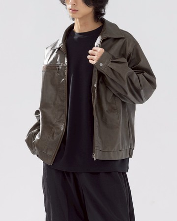 男裝 復古刷色襯衫領皮革外套 M/L