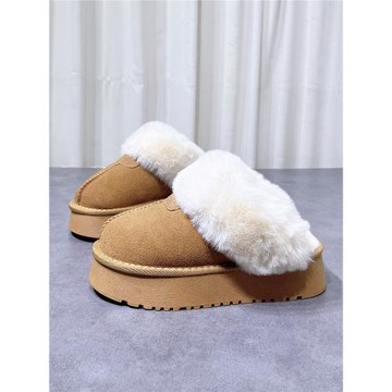 毛毛厚底拖鞋女2024冬新款皮毛一體外穿增高包頭拖加厚加絨雪地靴