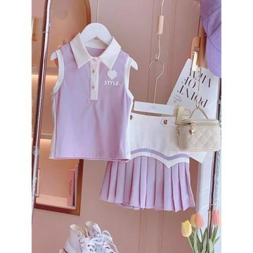 女童夏季套裝2026新款韓版時尚兒童小女孩洋氣無袖百褶裙子兩件套