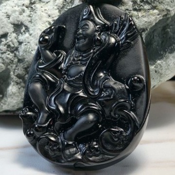 【24小時內出貨】濟公天然黑曜石 吊飾 濟公 項鍊 活佛 風水 收藏 水晶 掛墜 護身符 保平安 吊墜 宗教 長項鍊