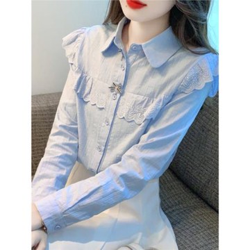 春秋季2025年新款女裝純棉襯衫女洋氣全棉時尚減齡設計感上衣長袖