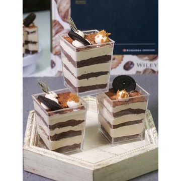 食品級ps方形階梯木糠慕斯杯食品級140ML拱蓋茶歇奶凍布丁甜品杯