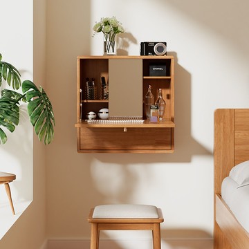 實木壁掛化妝臺墻上現代簡約多功能網紅小戶型家用臥室收納化妝臺J-488公司貨