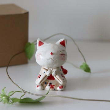 【Yourtableware】禮物獨家  日本 舞陶館 手作 和服貓 陶瓷 擺飾