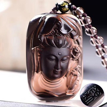 精工細品 開光天然冰種黑曜石手持觀音吊墜 黑曜石觀音菩薩掛墜