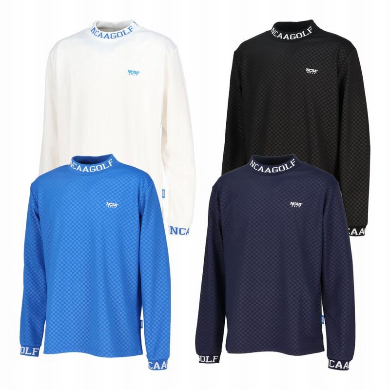 NCAA GOLF 長袖 チェック柄 エンボス モックネック シャツ