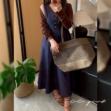 CCGIRL中大尺碼 布朗尼蕾絲短版小開衫/收腰寬肩連身牛仔背心長洋－適XL～4L《20987+20988》中大尺碼套裝