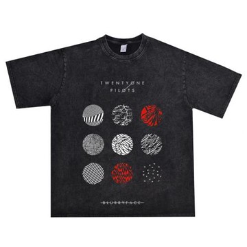歐美二十一名飛行員Twenty One Pilots搖滾復古做舊T恤短袖寬松版