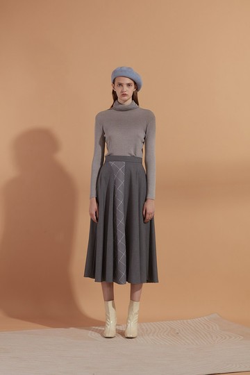FW21灰色格子拼布半裙-香港原創品牌Lapeewee