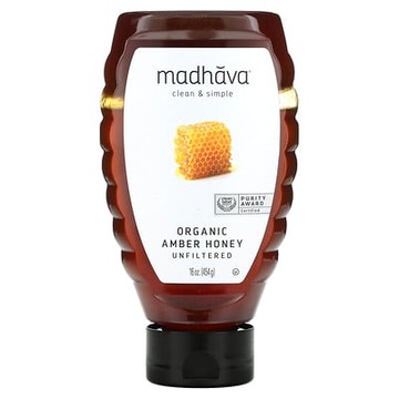 Madhava, 有機琥珀蜂蜜，未過濾，16 盎司（454 克）