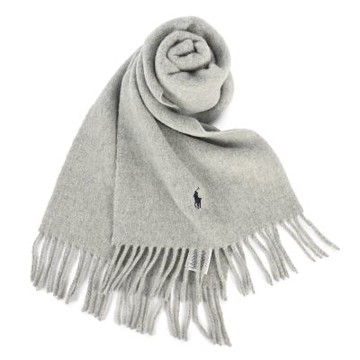 RALPH LAUREN POLO 小馬刺繡LOGO素面羊毛圍巾-淺灰色