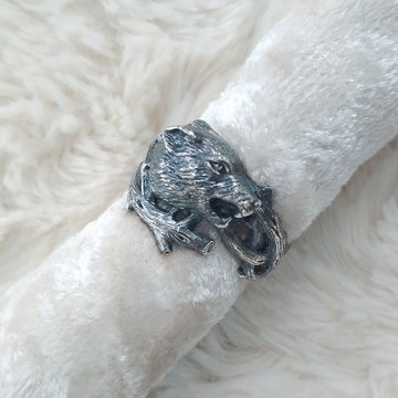 狼環。銀戒指。芬里爾戒指。動物戒指。狼圖騰。狼珠寶。