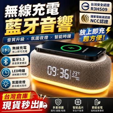 安全認證🏆在台現貨 六合一鬧鐘音響 15W無線充電 藍芽音響 多功能時鐘/鬧鐘 無線充 床頭伴睡燈 溫度計 RGB氛圍燈