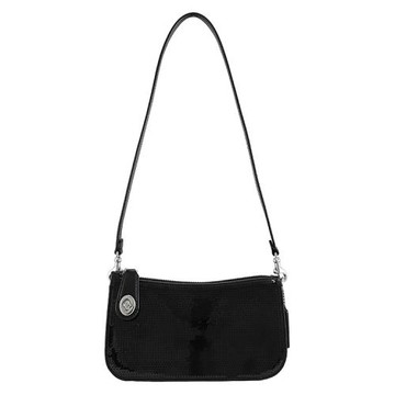 COACH CM547 PENN 質感亮片皮飾邊單肩包.黑