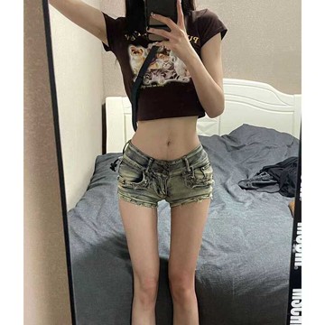 🚀台灣出貨虧本衝評🚀日本🇯🇵 美式柳丁低腰牛仔超短褲2026夏季修身vibe高街熱褲鉚釘緊身包臀
