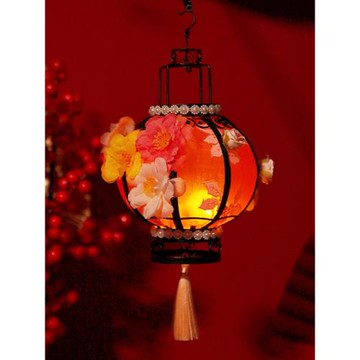 復古風圓形宮燈手工手提手持花燈漢服宮廷舞蹈燈籠中秋節發光成品